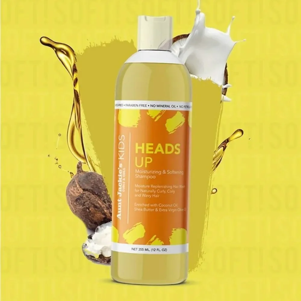 💥 Aunt Jackie's Kids Heads Up Moisturizing and Hair Softening Shampoo 12OZ 🎊